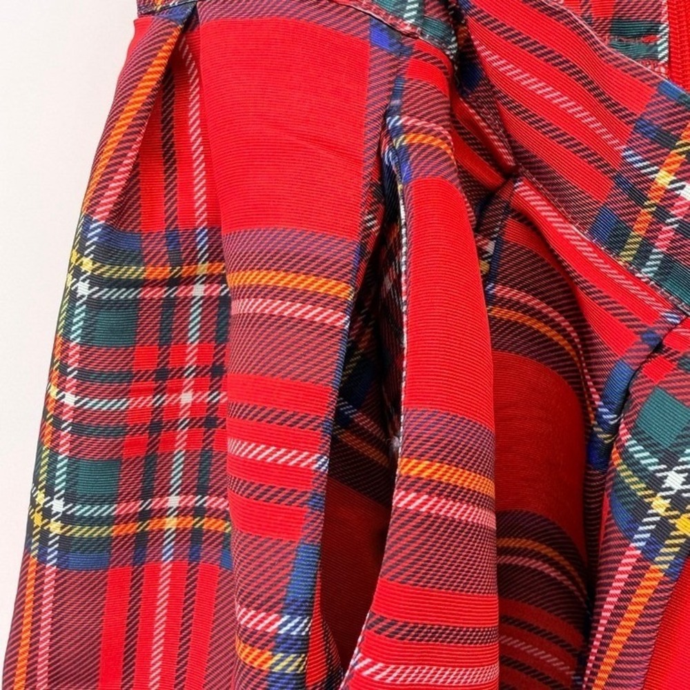 New York & Company Red Tartan Plaid Pleated Midi Skirt XL Pockets Holiday Party - Picture 3 of 8